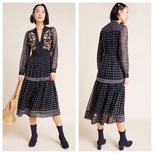 NWOT Anthropologie Cassidy Embroidered Maxi Dress